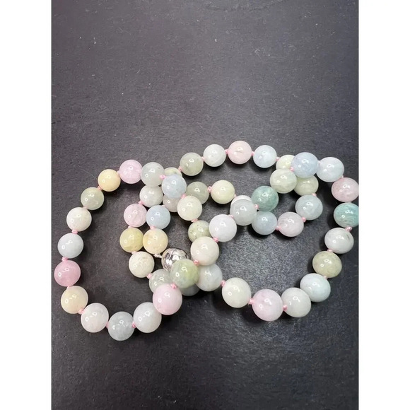 Multi beryl aquamarine morganite knotted necklace with sterling  clasp - Picture 7 of 11